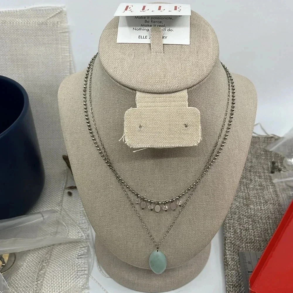 ELLE Sterling Silver Double Strand Amazonite Drop Necklace Created Ruby 16-18in - Picture 16 of 17